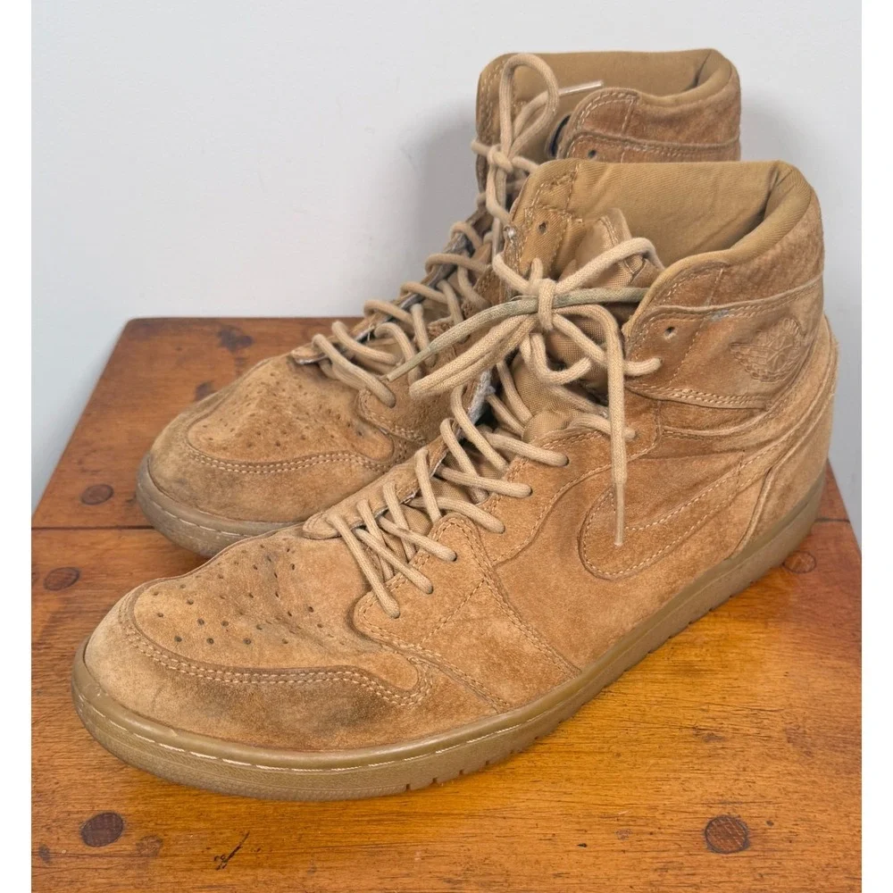 Nike Air Jordan 1 Retro High OG Wheat Brown Suede Leather Sneakers Mens - 13